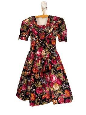 VTG 90s Girls Nicole Dress Sz 10 Cotton Full Bow A-line Holiday Formal Floral